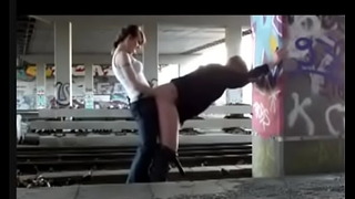 Public Strap-on Doggystyle Fuck