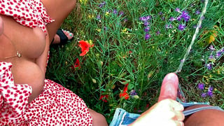 She is A Handhob While He Pees in Public! I Jerk off in Outdoor His Dick While He Peeing 4k