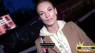 Public amateur redhead skinny MILF fucked outdoor  in POV