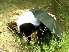Group sex of women and men of all ages outdoors.