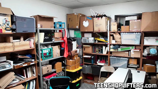 Teen shoplifter Audrey Royal fucked by two security officers