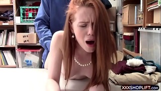 Skinny redhead shoplifter chick punish fucked hard